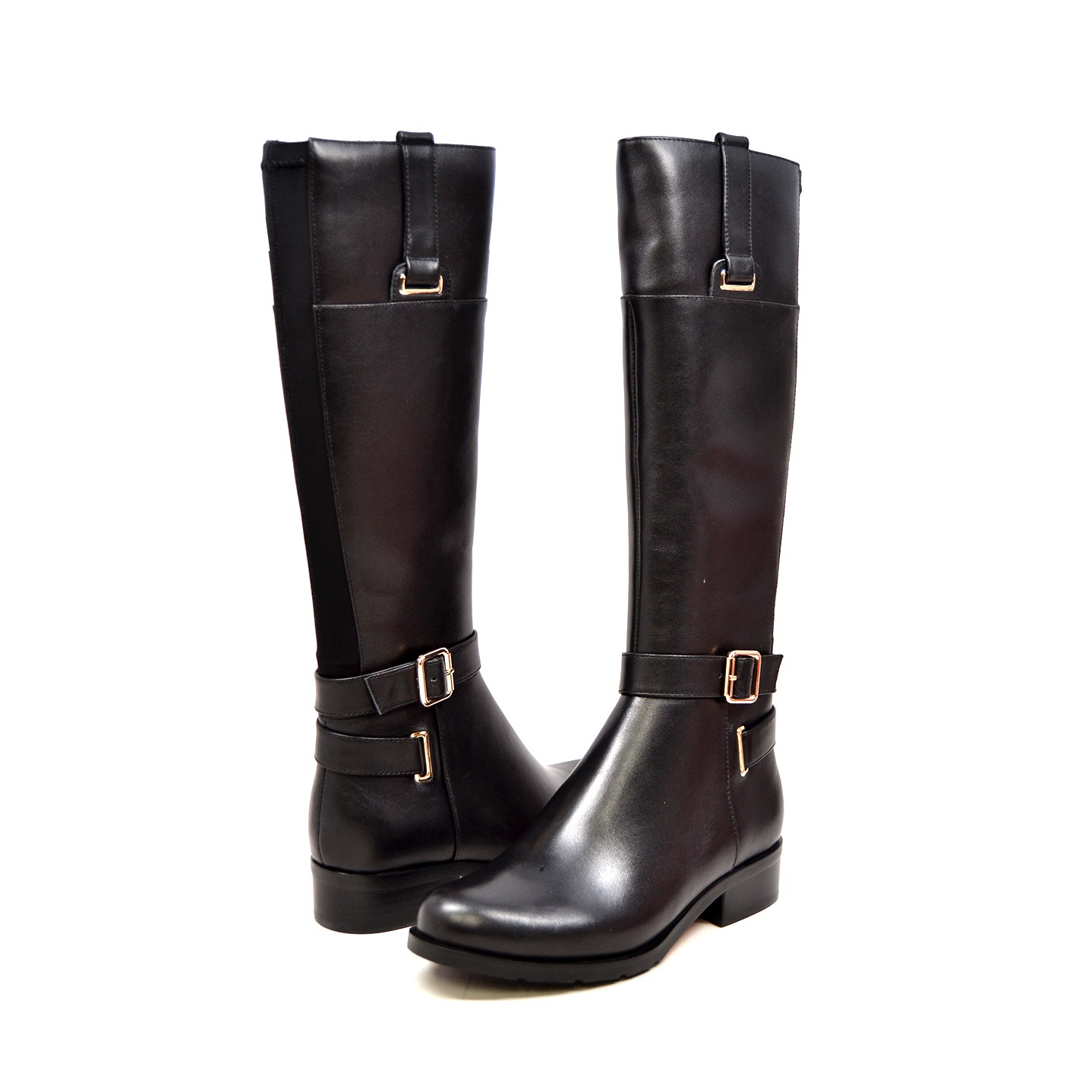 black leather knee high riding boots