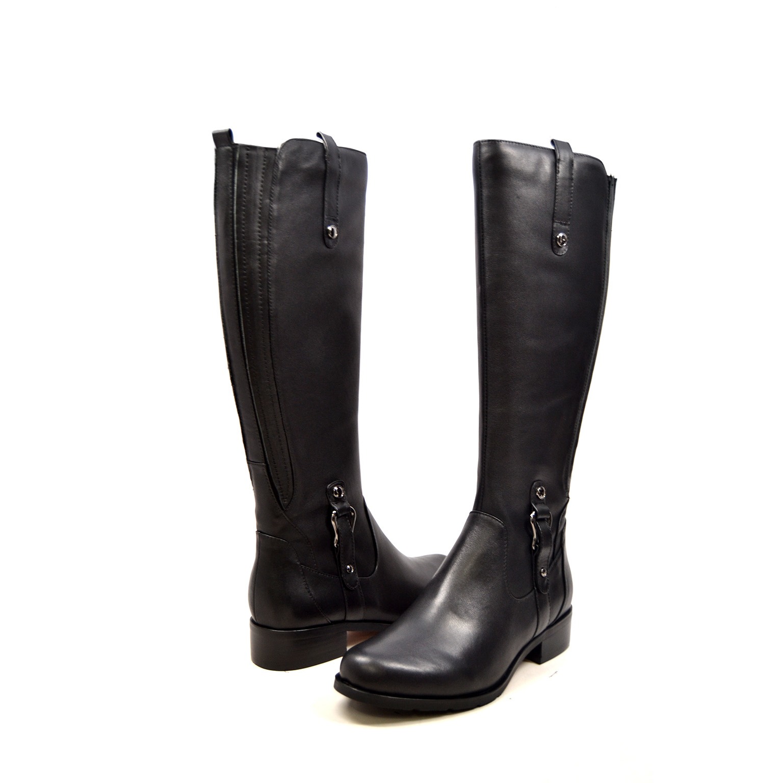 calf black leather boots